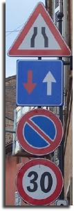 road narrows 30kph road sign italy