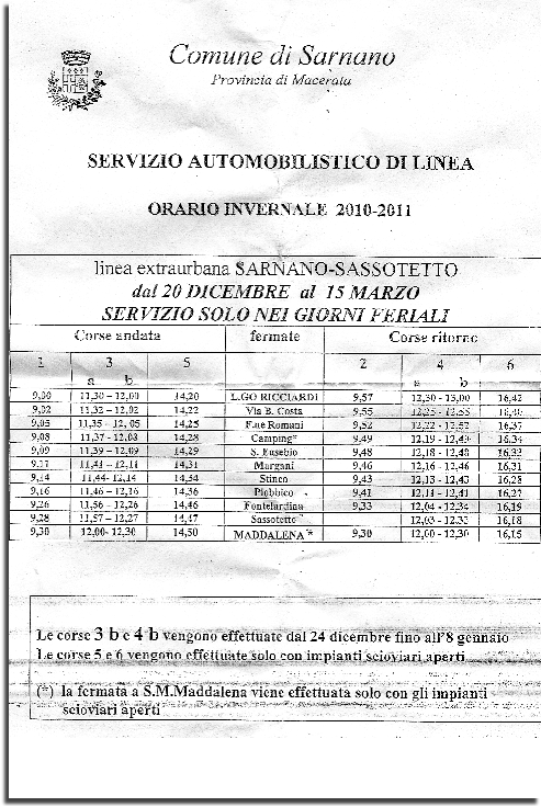 servizio automobilistico di inea orario invernale sarnano sassotetto